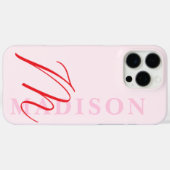 Modern Roze Rood Minimalistisch Initiaal Monogram Case-Mate iPhone Case (Achterkant (horizontaal))