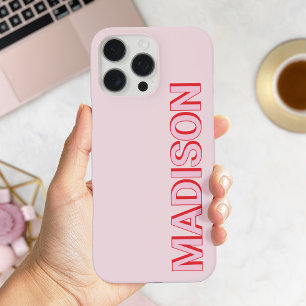 Modern Roze Rood Monogram Naam iPhone 16 Pro Max Hoesje