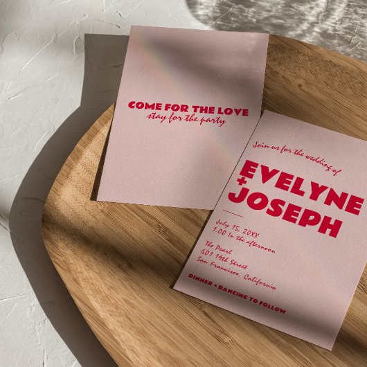 Modern Roze Rood Retro Vet Funky Unieke Bruiloft Kaart