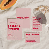 Modern Roze Rood Retro Vet Funky Unieke Bruiloft