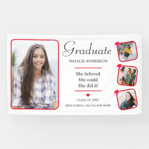 Modern Roze Rood Wit Afstuderen Foto Afstuderen Spandoek