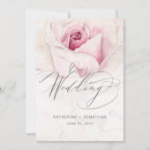 Modern Roze Rose Waterverf Bloemenscript Bruiloft Kaart (Voorkant)