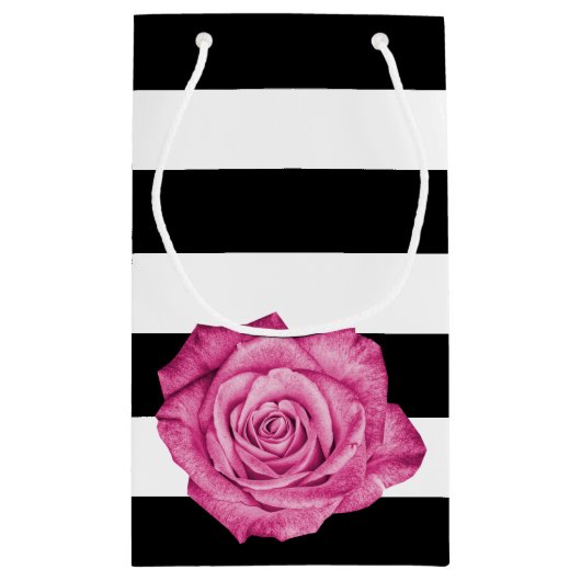 Modern Roze Rose Zwart Wit Gestreept Bruiloft Klein Cadeauzakje (Achterkant)
