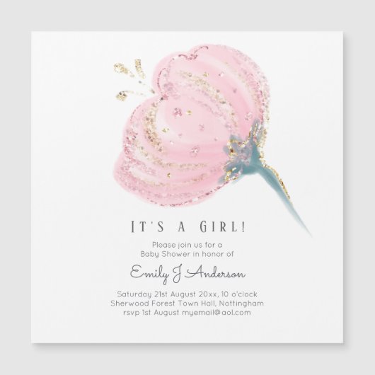 Modern roze roze glitter is een meisje Baby shower (Voorkant)