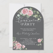 Modern roze rozen script foto afstuderen kaart (Voorkant)