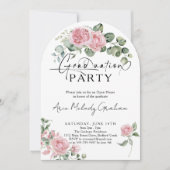 Modern roze rozen script foto afstuderen kaart (Voorkant)