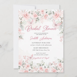 Modern Roze Rozen Vlinder Vrijgezellenfeest Kaart