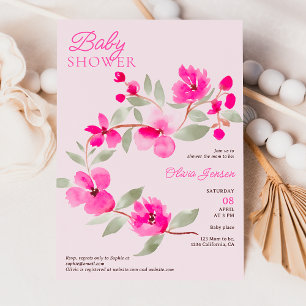Modern roze sakura bloemenwaterverf baby shower kaart