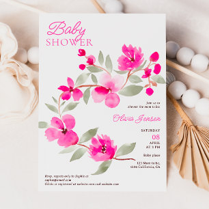 Modern roze sakura bloemenwaterverf baby shower kaart