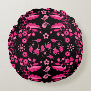 Modern roze Scandinavisch bloemenpatroon Rond Kussen