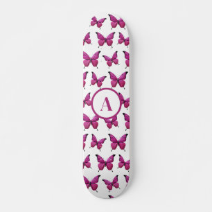 Modern Roze Schattige Vlinderpatroon Monogram Skateboard