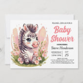 Modern Roze Schattige Zebra Baby shower Kaart (Voorkant)
