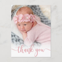 Modern roze script pasgeboren Baby foto dank u