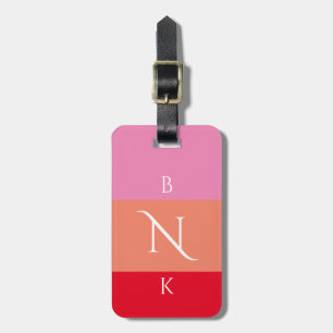 Modern Roze Sinaasappel 3 Letter Monogram Aangepas Bagagelabel