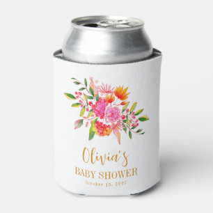 Modern Roze Sinaasappel Bloemen Baby shower Custom Blikjeskoeler