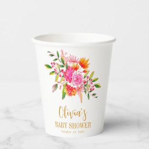 Modern Roze Sinaasappel Bloemen Baby shower Custom Papieren Bekers