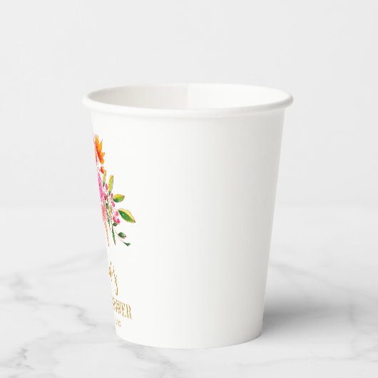 Modern Roze Sinaasappel Bloemen Vrijgezellenfeest  Papieren Bekers (Links)