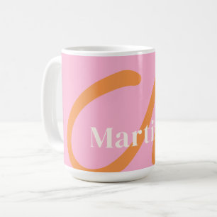 Modern Roze Sinaasappel Monogram Koffiemok