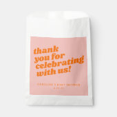 Modern Roze Sinaasappel Retro Baby shower Dank u Bedankzakje (Voorkant)