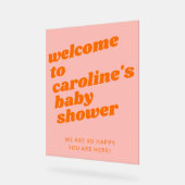 Modern Roze Sinaasappel Retro Baby shower Welkom Acryl Bord (Hoek)