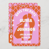 Modern Roze Sinaasappel Retro Boho Arch Vet Datum Save The Date (Voorkant / Achterkant)