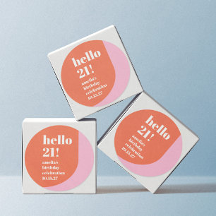 Modern Roze Sinaasappel Schattige Bold 21st Verjaa Ronde Sticker