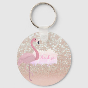 Modern Roze Sparkly Flamingo, Dank u Sleutelhanger