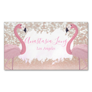 Modern Roze Sparkly Flamingo Magnet Visitekaartje Magnetisch Visitekaartje
