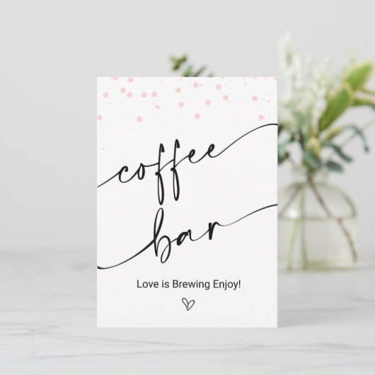 Modern Roze Stippen Coffee Bar Bord Kaart (Staand voorkant)