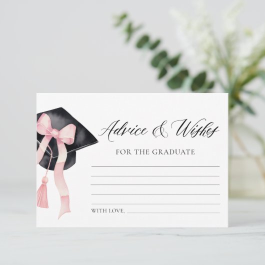 Modern Roze strik Afstuderen advies en wensen Informatiekaartje (Staand voorkant)