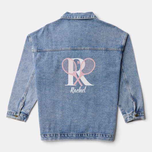 Modern Roze Tennis Gepersonaliseerde Monogram Naam Denim Jacket (Achterkant)