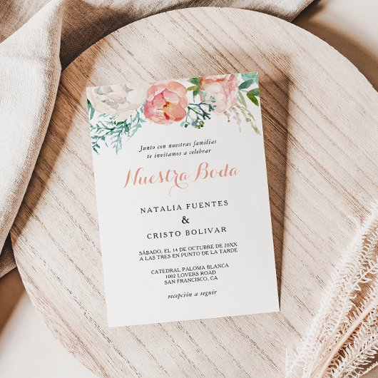 Modern Roze Tropische Floral Spaanse bruiloft Kaart