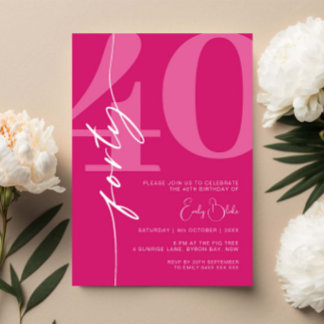 Modern roze veertig 40ste verjaardagsfeestje kaart