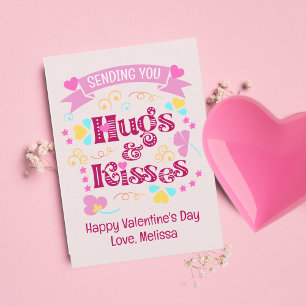 Modern Roze Verzenden U Knuffels en Kusjes Feestdagenkaart