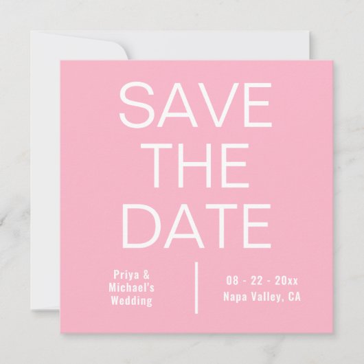 Modern Roze Vierkant Minimalist Save The Date (Voorkant)
