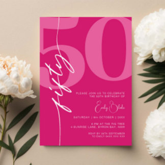 Modern roze vijftig 50ste verjaardagsfeestje kaart
