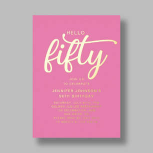 Modern Roze Vijftig en Fabulous 50ste verjaardag G Folie Uitnodiging