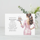 Modern roze volwassen verjaardagsfeestje kaart (Staand voorkant)