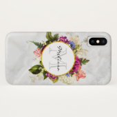 Modern Roze Waterverf Bloemboeket Monogram Case-Mate iPhone Case (Achterkant (horizontaal))