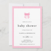 Modern Roze Waterverf Bow Gingham Baby shower Kaart (Voorkant)