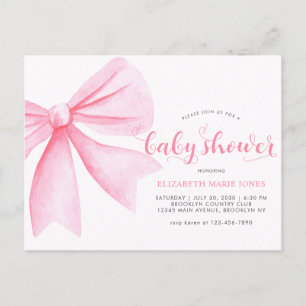 Modern roze Waterverf Bow Ribbon Girl Baby shower Briefkaart