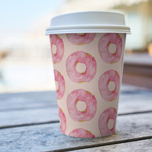 Modern roze Waterverf donuts Pattern Papieren Bekers
