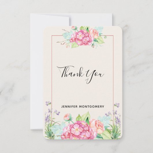 Modern roze Waterverf Floral Bouquet bedankt (Voorkant)