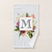 Modern Roze Waterverf Floral Bouquet Monogram Bad Handdoek (Handdoek)