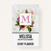 Modern Roze Waterverf Floral Bouquet Monogram Badge (Achterkant)