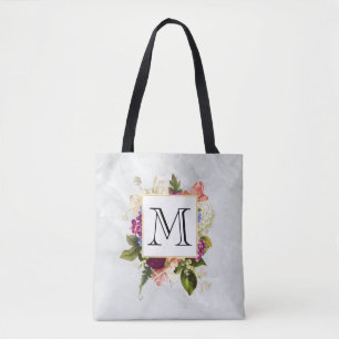 Modern Roze Waterverf Floral Bouquet Monogram Draagtas