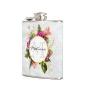 Modern Roze Waterverf Floral Bouquet Monogram Heupfles (Links)