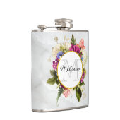 Modern Roze Waterverf Floral Bouquet Monogram Heupfles (Rechts)
