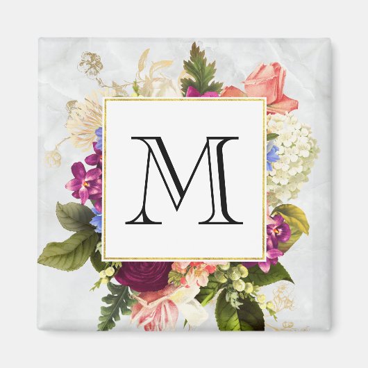 Modern Roze Waterverf Floral Bouquet Monogram Magneet (Voorkant)
