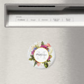 Modern Roze Waterverf Floral Bouquet Monogram Magneet (Insitu (Vaatwasser))